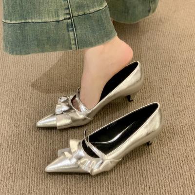 French Silver Design Fairy Style Pointed Head Light Mouth Single Shoes Women's Spring and Autumn 2025 New with Skirt Temperament High Heels