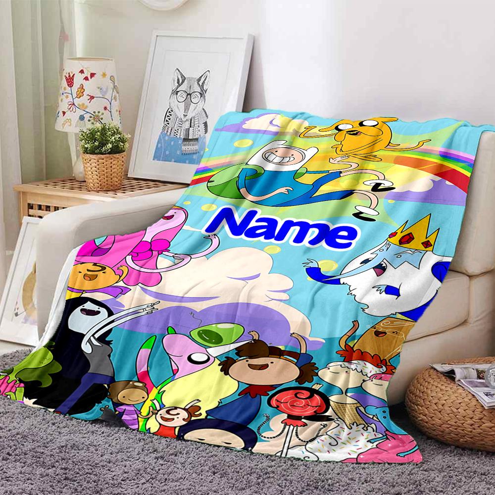 Custom Name Adventure Time Characters blanket for Couch & Bed, Plush Cozy Fuzzy Blanket Super Soft & Warm Blankets for Fall and Winter. 0908153