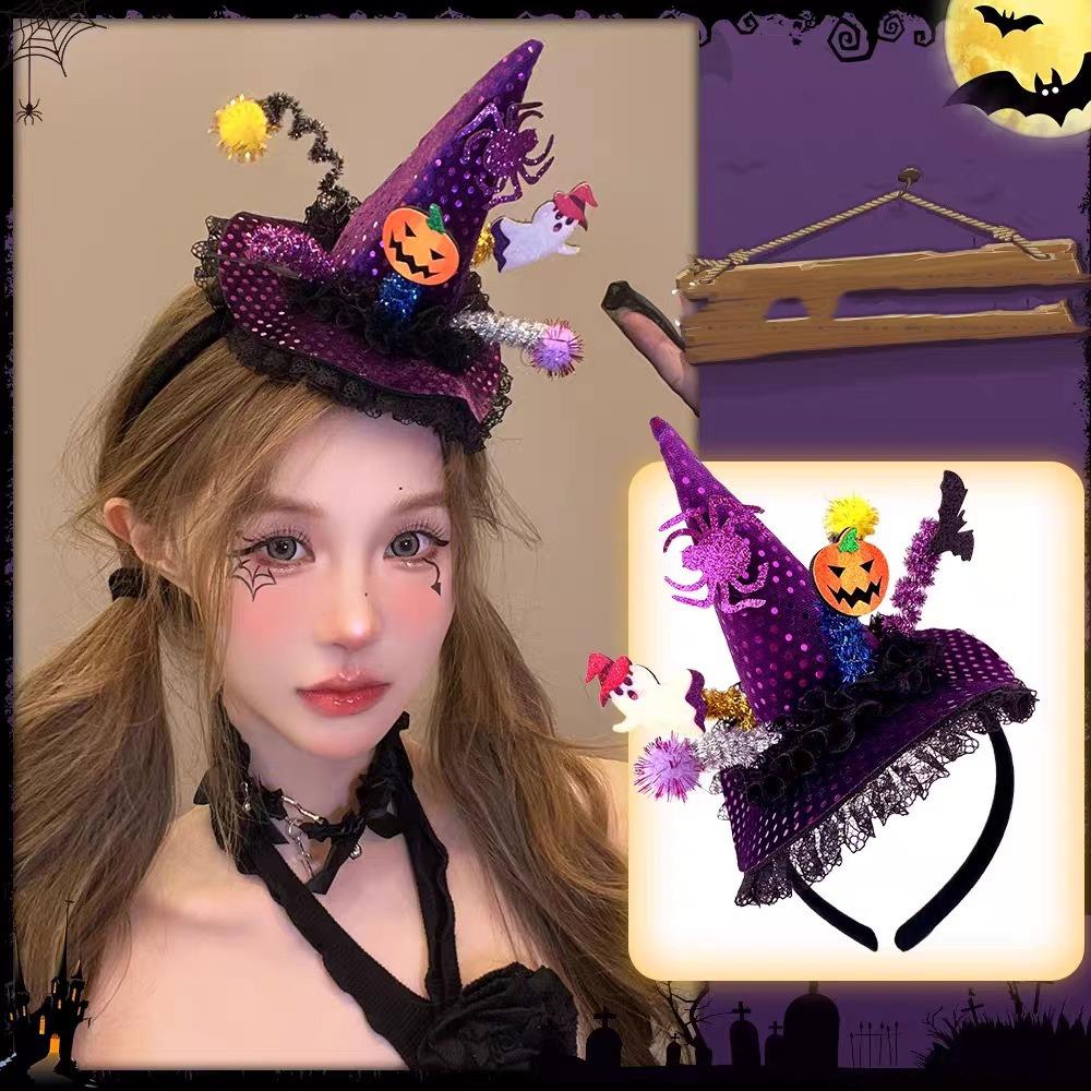 Pumpkin Halloween Witch Hat Headband Spider Cone Hat Hair Hoop Photo Props