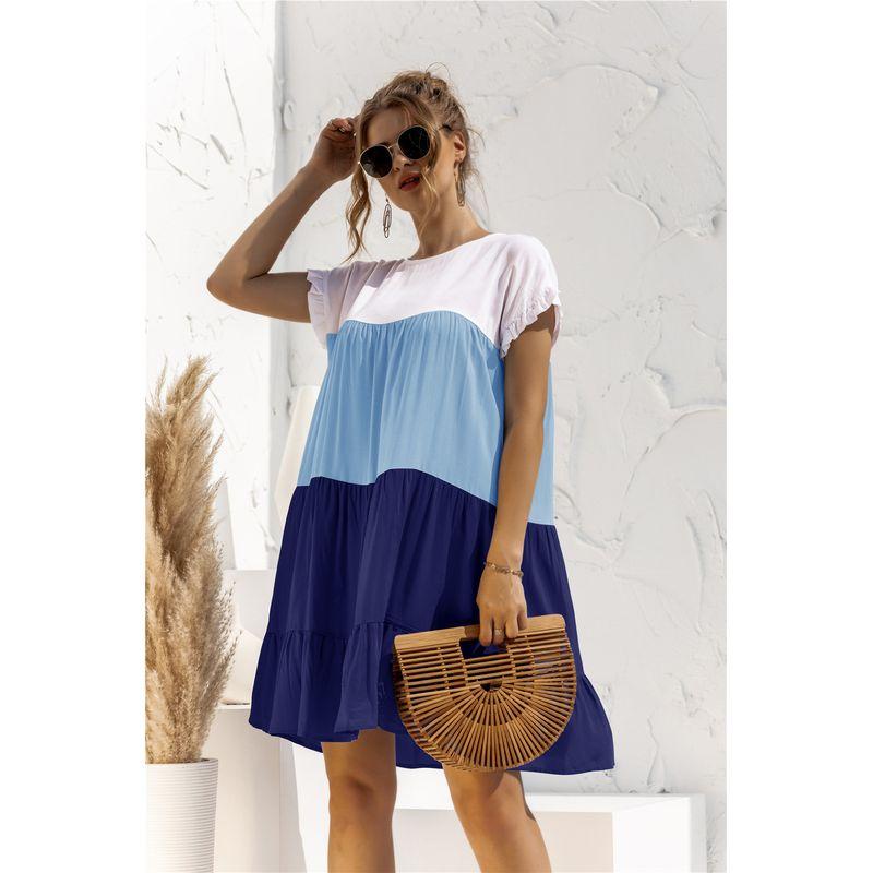 

Casual Patchwork Color Is a Loose Dress Casual Loose Multicolor Dress Dark Blue S