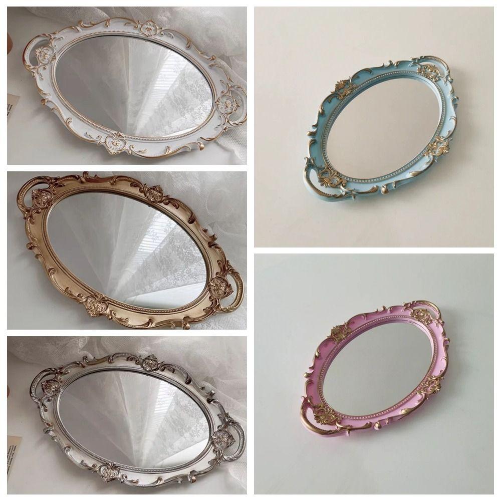 Glass Material Jewelry Storage Tray Oval Shape Mirrored Tray Storage Tray Serving Platter  Home Use