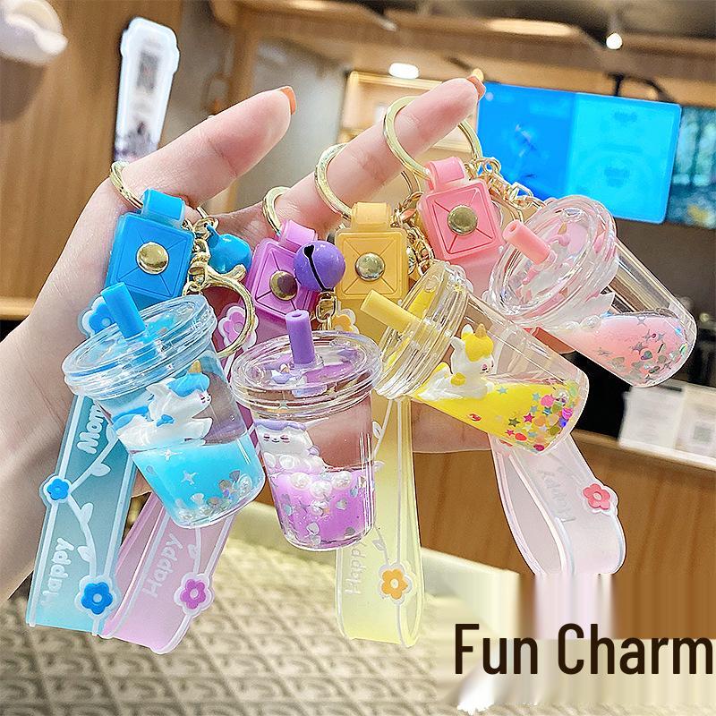 Adorable Unicorn Milk Tea Keychain Ornament - Cute Pendant for Bags and Cars