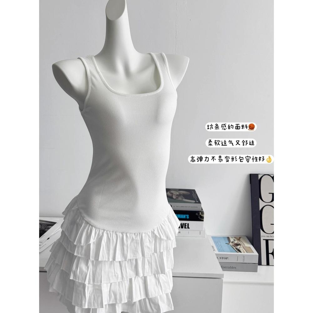 

Белое платье-сарафан с квадратным вырезом, женское, весеннее, новое, облегающее, юбка-торт, для девочки, с акцентом на талии, вязаная короткая юбка, юбка, летнее, женское XL- (recommended 110-60kg) белый