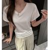 Summer Korean bat sleeves loose lazy wind front shoulder short-sleeved T-shirt women's solid color V-neck versatile casual bottoming shirt