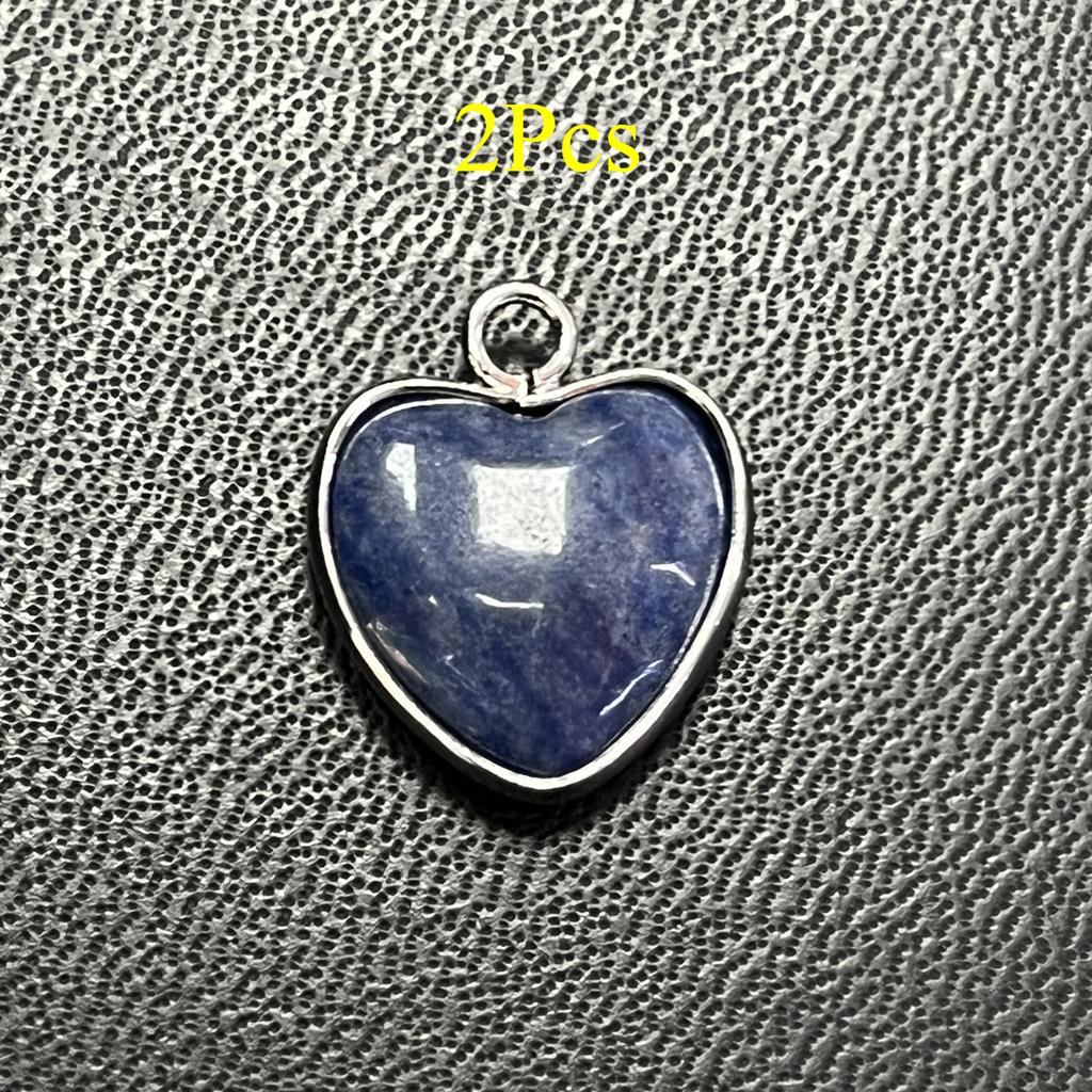 2 Stück, Energie Naturstein Anhänger mit silberfarbenem Rand, Spirituelle Heilung Kristall Herz Edelstein Charms für Schmuckherstellung DIY Basteln 15mm