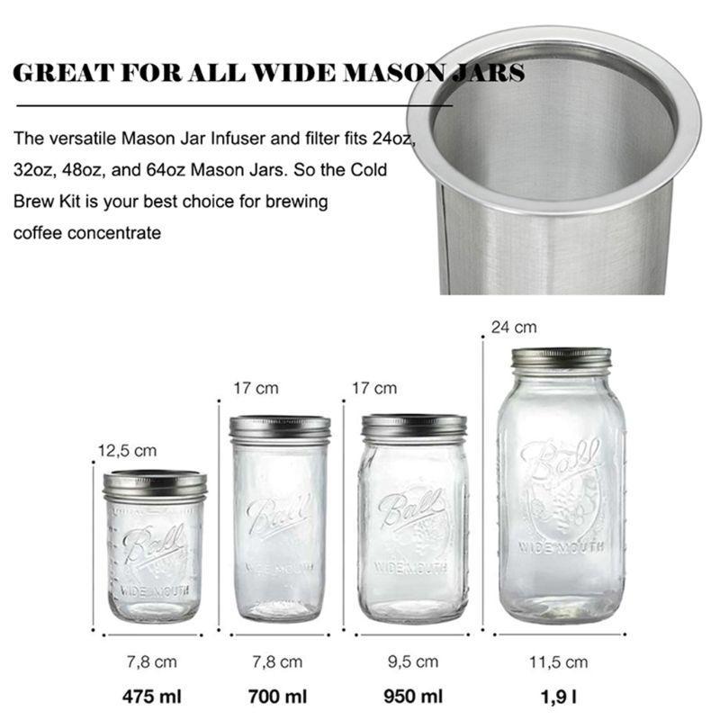 24TE Jar Filter Mesh Stainless Steel Infusers Multi Cold Brew Coffee Filters Reusable Home DIY Coffee Maker Coffeewares
