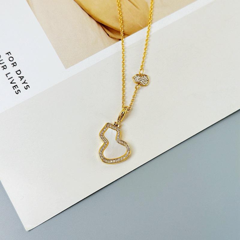 Niche Design Fulu Double Full Small Gourd Necklace Female High-End Zircon White Fritillary Clavicle Chain
