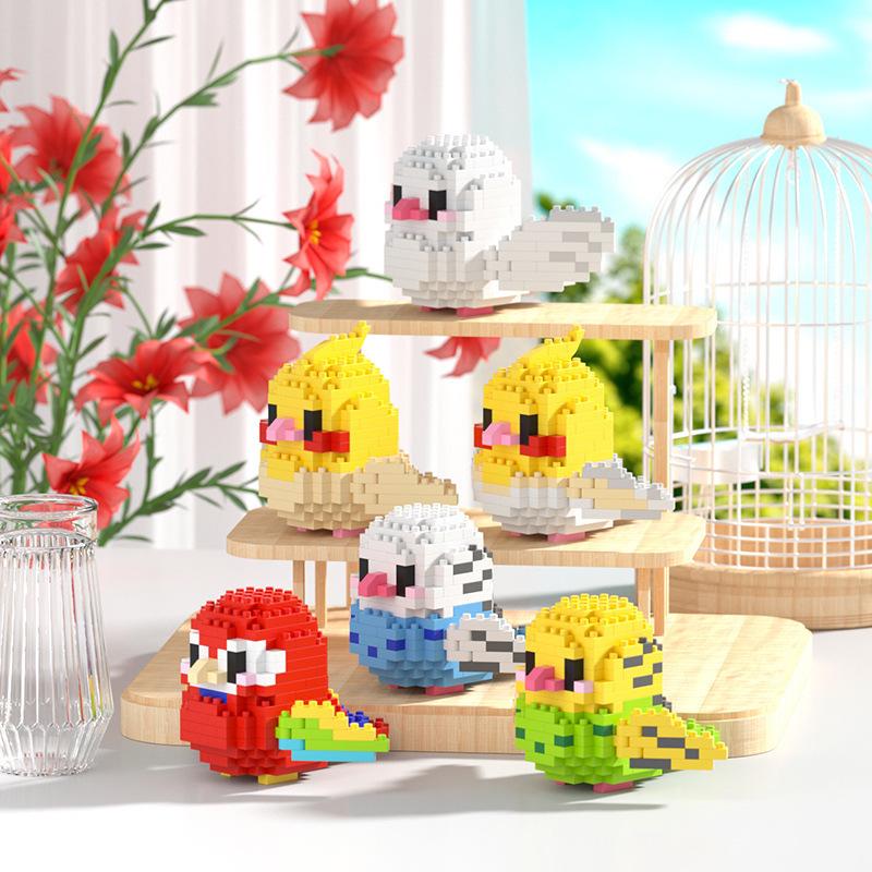 Cute Bird Cartoon Figurine Micro-Particle Building Blocks with Ring Toss Blind Box