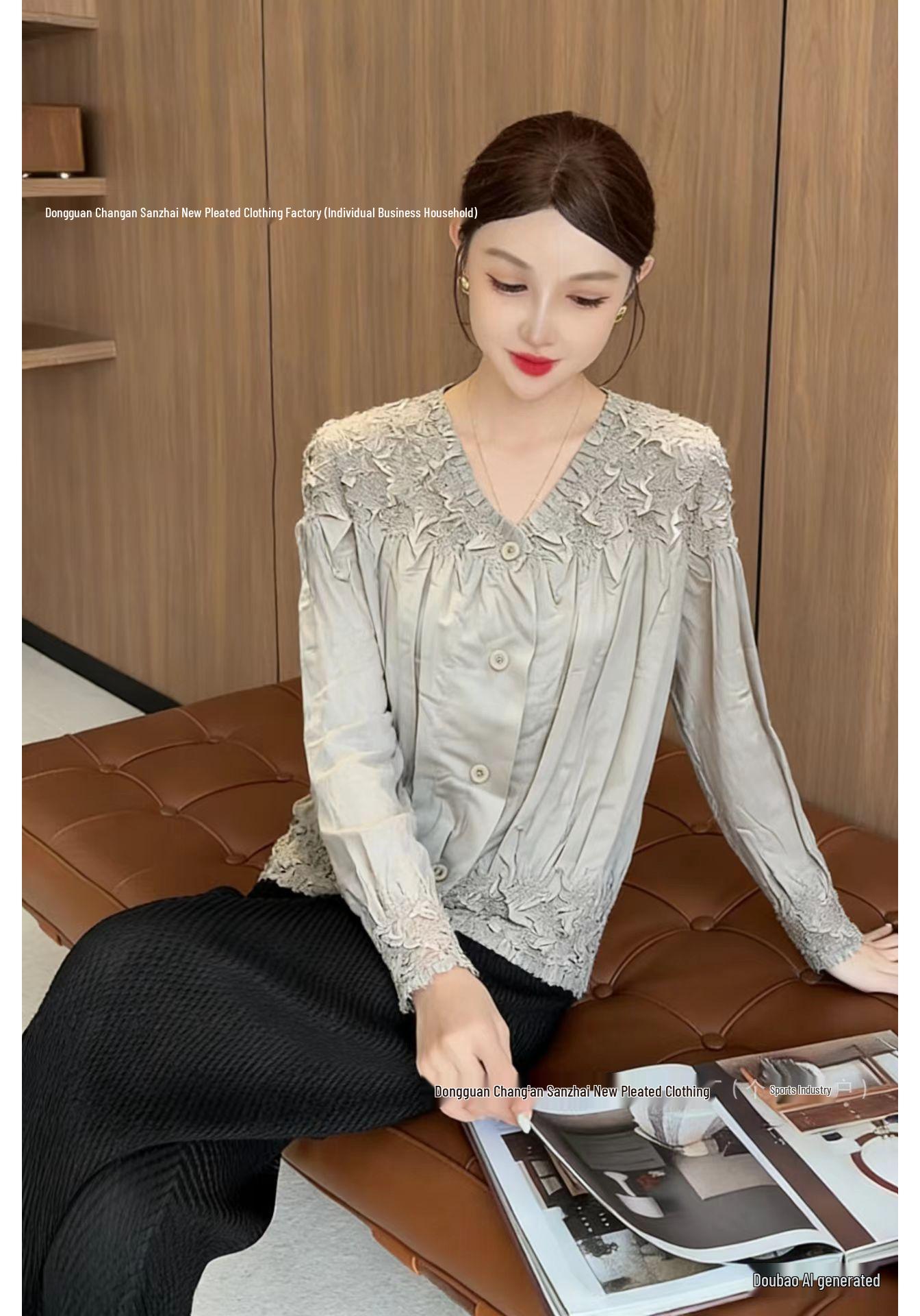 

Women s European & American Style Long Sleeve V-Neck Cardigan: Summer Miyake Crochet Patchwork, Single-Breasted, Elegant Design One Size (80/160 kg) светло-серый