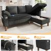 L-Shaped Corner Sofa, 3-Seater with Storage Chaise Longue, Left/Right Assembly, USB/Type-C Port, Pocket, Armrest Cushions, Chenille Fabric,Grey
