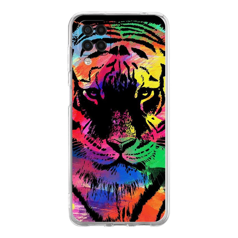 Neonový tygří leopardí kryt na telefon pro Samsung Galaxy A51 A71 A21S A12 A11 A31 A41 A03S A13 A33 A73 A53 A52 A32 5G A23 Průhledný kryt