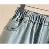 DIMANAF 2026 Summer New Plus Size Women Wide Leg Pants Jeans Shorts Casual Elastic Waist Jeans Pants Denim Cotton Blue