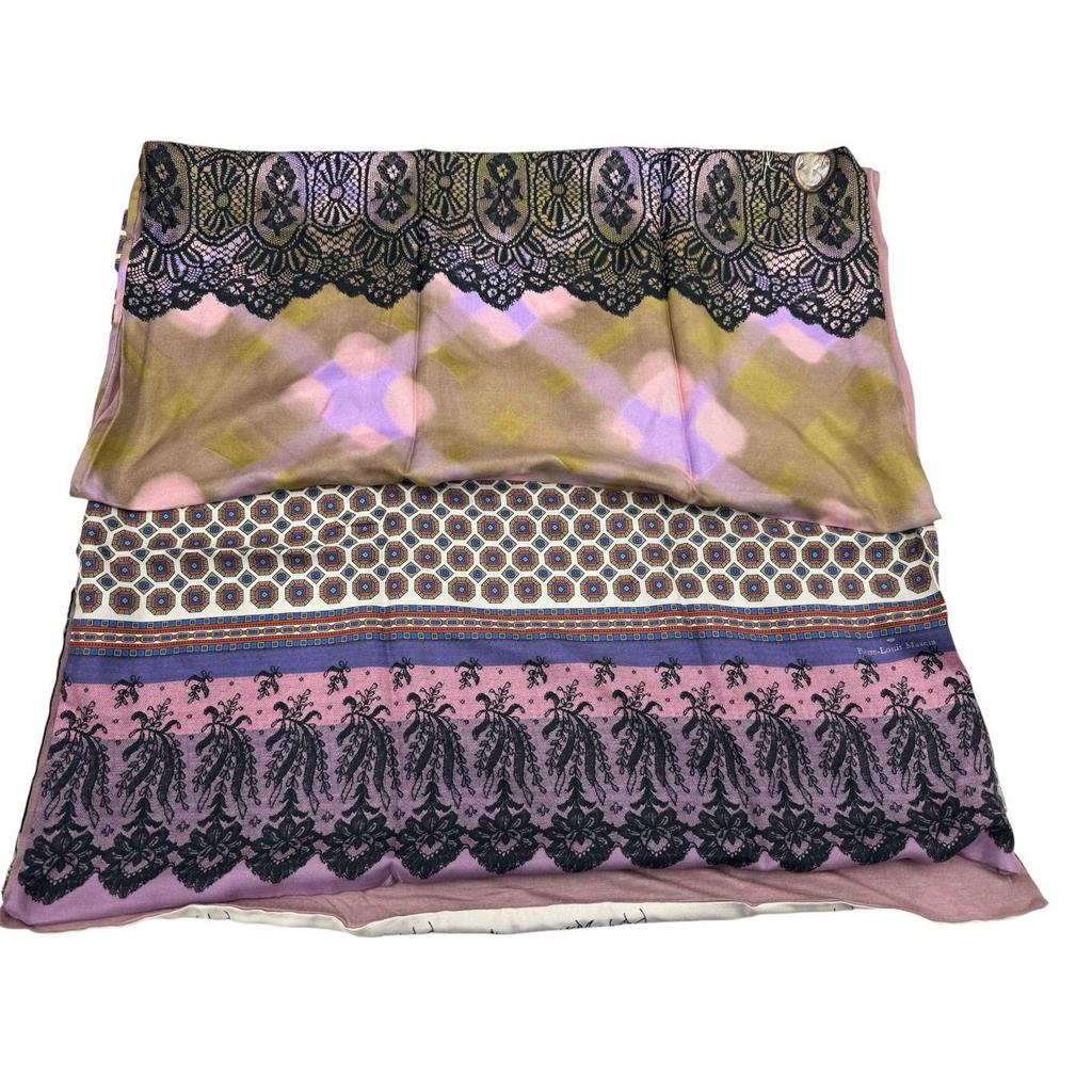 Used Pierre Louis Mascia Large Stole, Classical All-over Print Stole, Geometric X Botanical Panel Pattern, Vintage Style