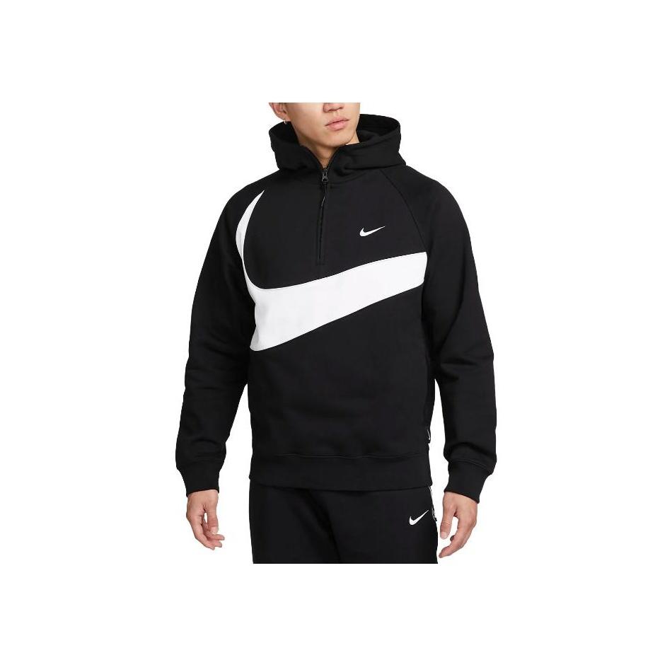 Nike Sportswear Big Swoosh Half Zip Hoodie (Asia Sizing) Black/White Men Streetwear DX0567-010