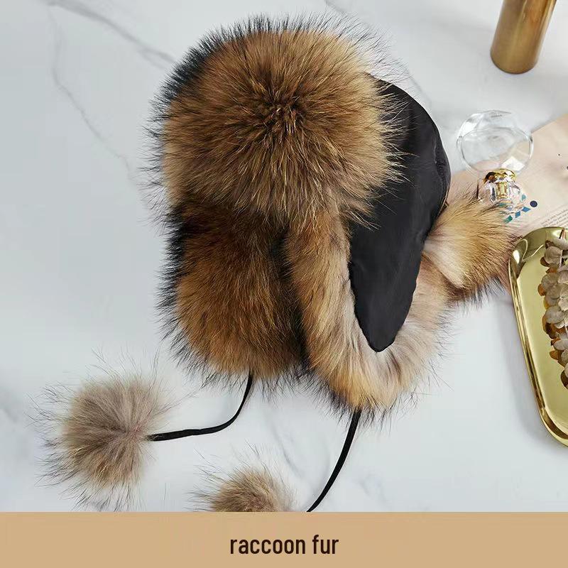 Women's Imitation Fox Fur Lei Feng Hat, Fluffy Ski Hat with Ear Protection for Autumn and Winter Warmth.