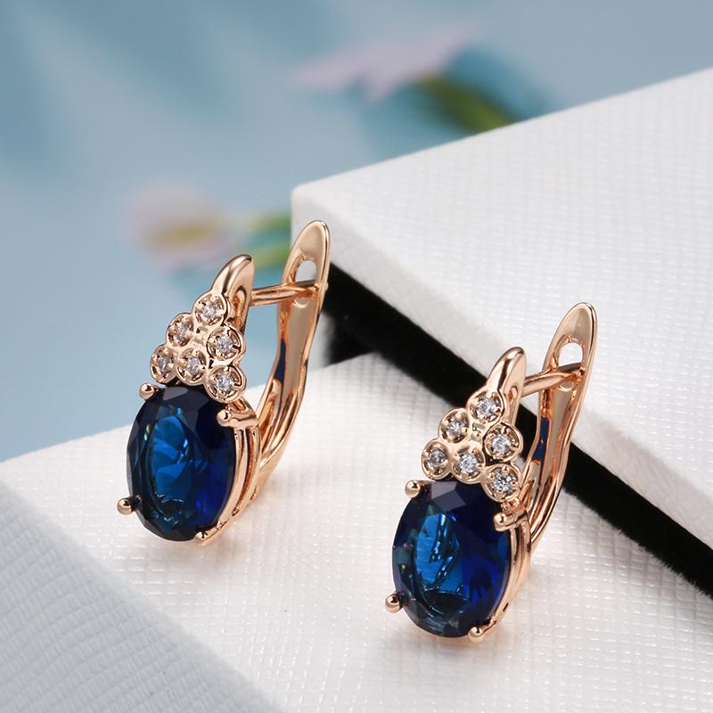 Luxury Bride Wedding Earring Fashion Rose Gold Blue Natural Zircon Drop Earring Fine Vintage Jewelry Crystal Gift