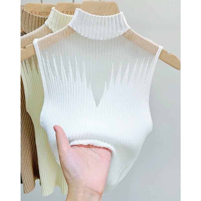 Pletený top s halterneckem Malá halter vesta Dámské oblečení Svetr s polovičním rolákem Bez rukávů Krátký top