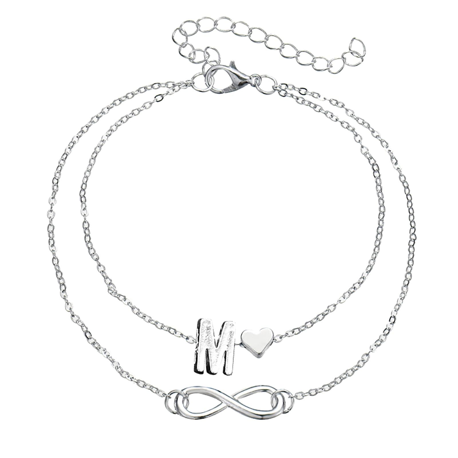 

Двойная цепочка для ног с буквами, бесконечная цепочка любви, женская цепочка для ног, летний подарок, пляжный подарок для мамы M серебряный