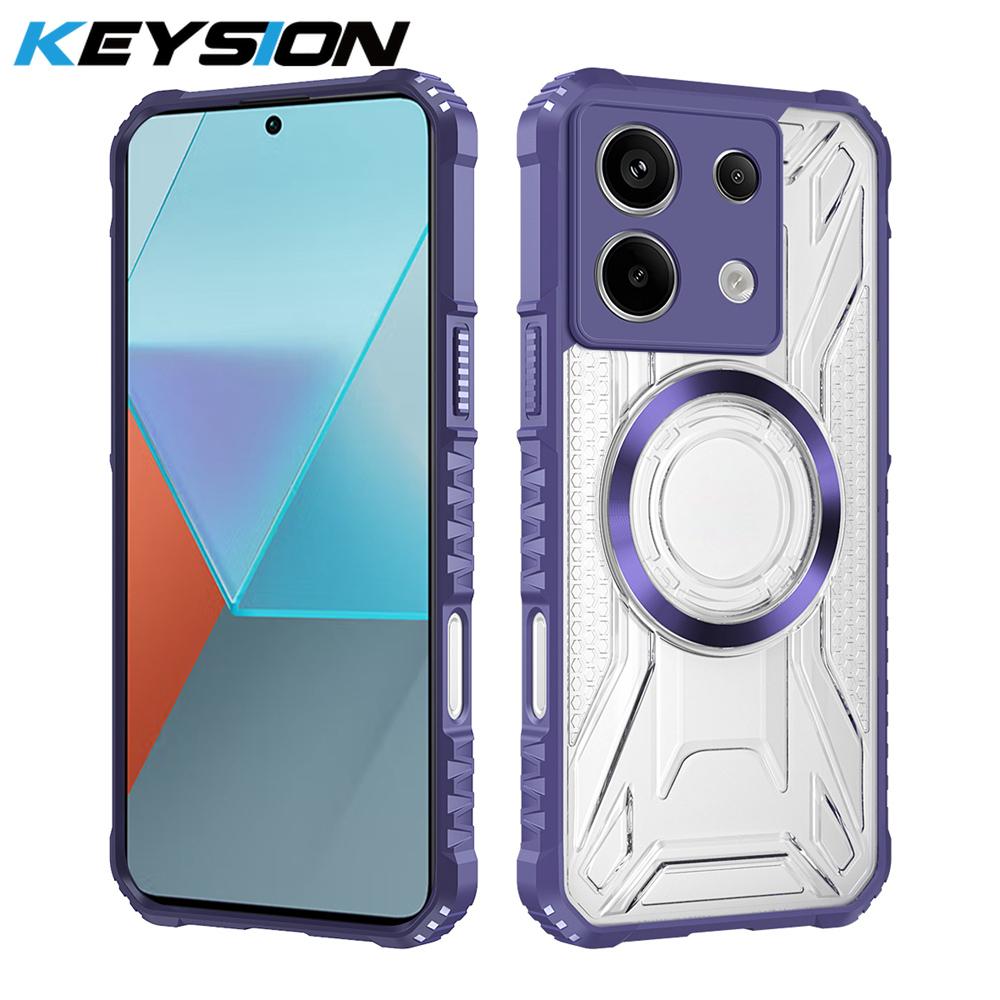KEYSION Transparent Magnetic Case for Redmi Note 13 Pro 4G 13 Pro+5G Shockproof Phone Back Cover for Xiaomi POCO X6 5G M6 Pro 4G