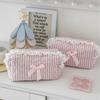 Cute Pink Striped Lace Makeup Pouch Aesthetic Ins Style Makeup Bag for Girls Teens Cosmetic Organizer Kawaii Pencil Case
