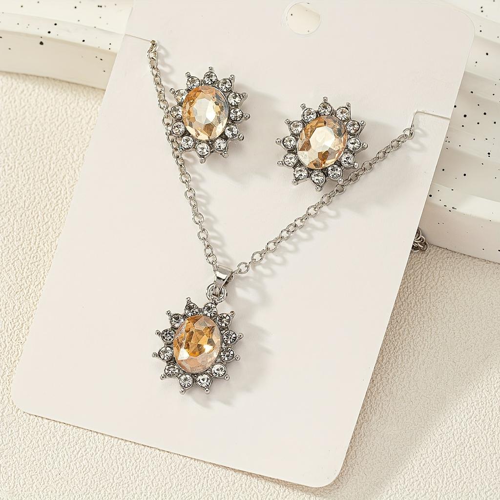 2Pcs/set Simulation Gemstone Earrings Necklace for Women Suitable for Daily Wear Jewelry Set
