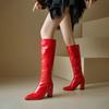  high boots pointed patent leather thick heel high heel side zipper  knee boots nightclub dance performance boots