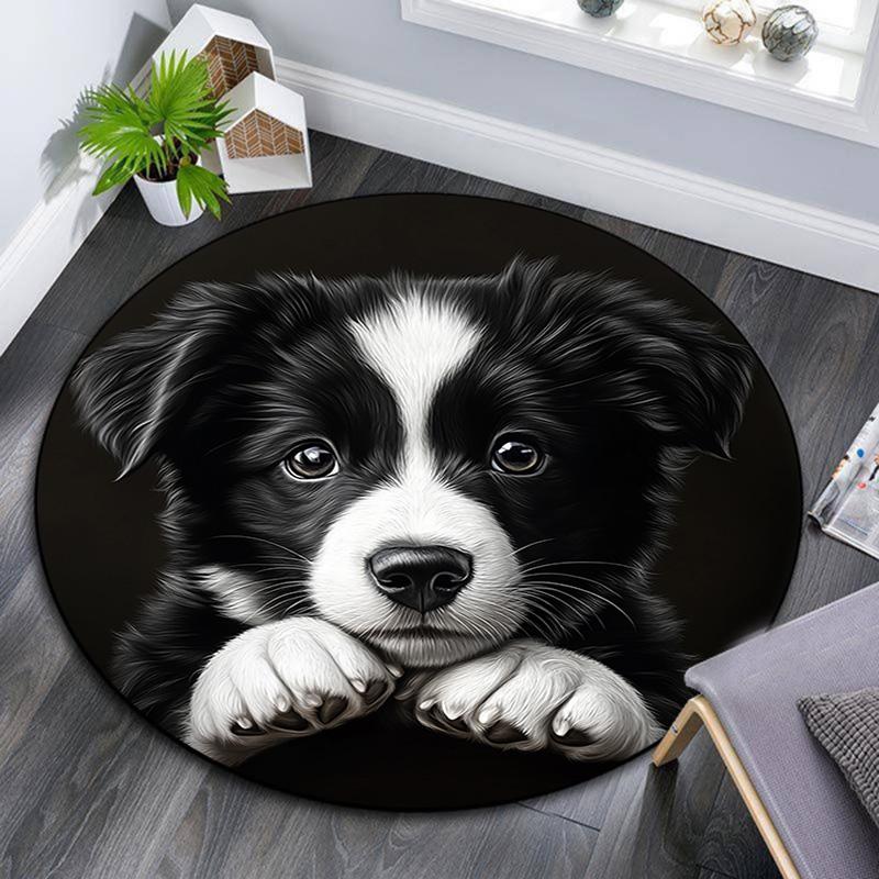 Adorable Puppy Round Area Rug,Carpet Rug for Living Room Bedroom Sofa Playroom Decor,Non-slip Floor Mat