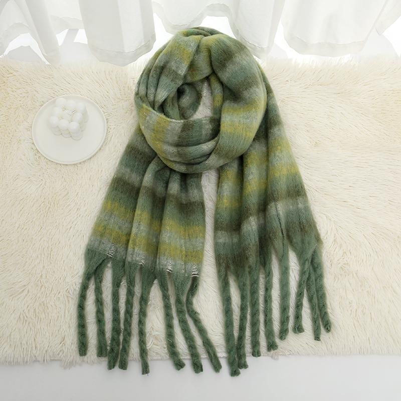 New Colorful Cashmere Scarf Soft Stripe Pattern Scarves Long Tassel Wraps Mohair Plaid Thickened Shawl Women Winter Muffler