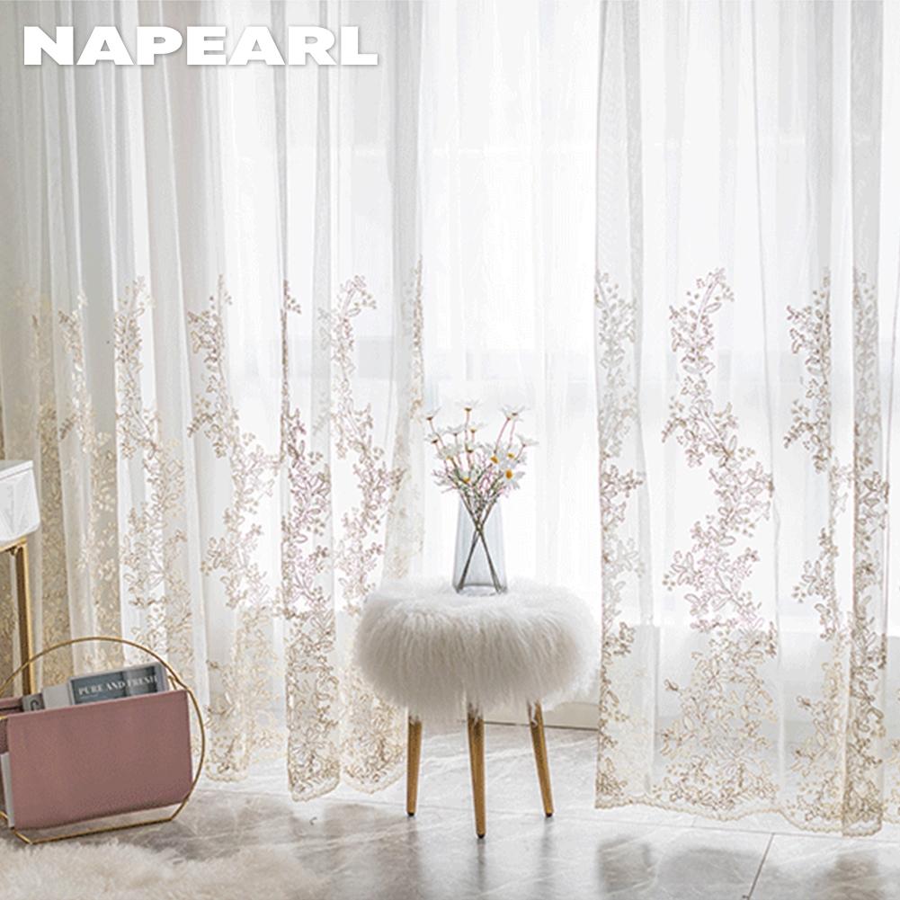 1PC NAPEARL European Style French Luxury Embroidered Sheer Curtain Princess Style White Tulle for Living Room Bedroom and Balcony Window Home Decor