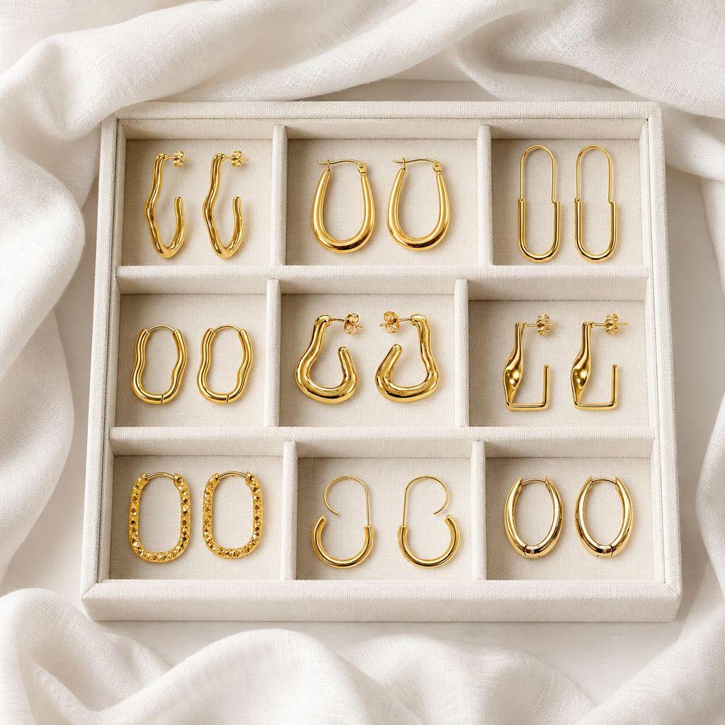 Elegant Stainless Steel U-Shaped Oval Earrings with Niche Design