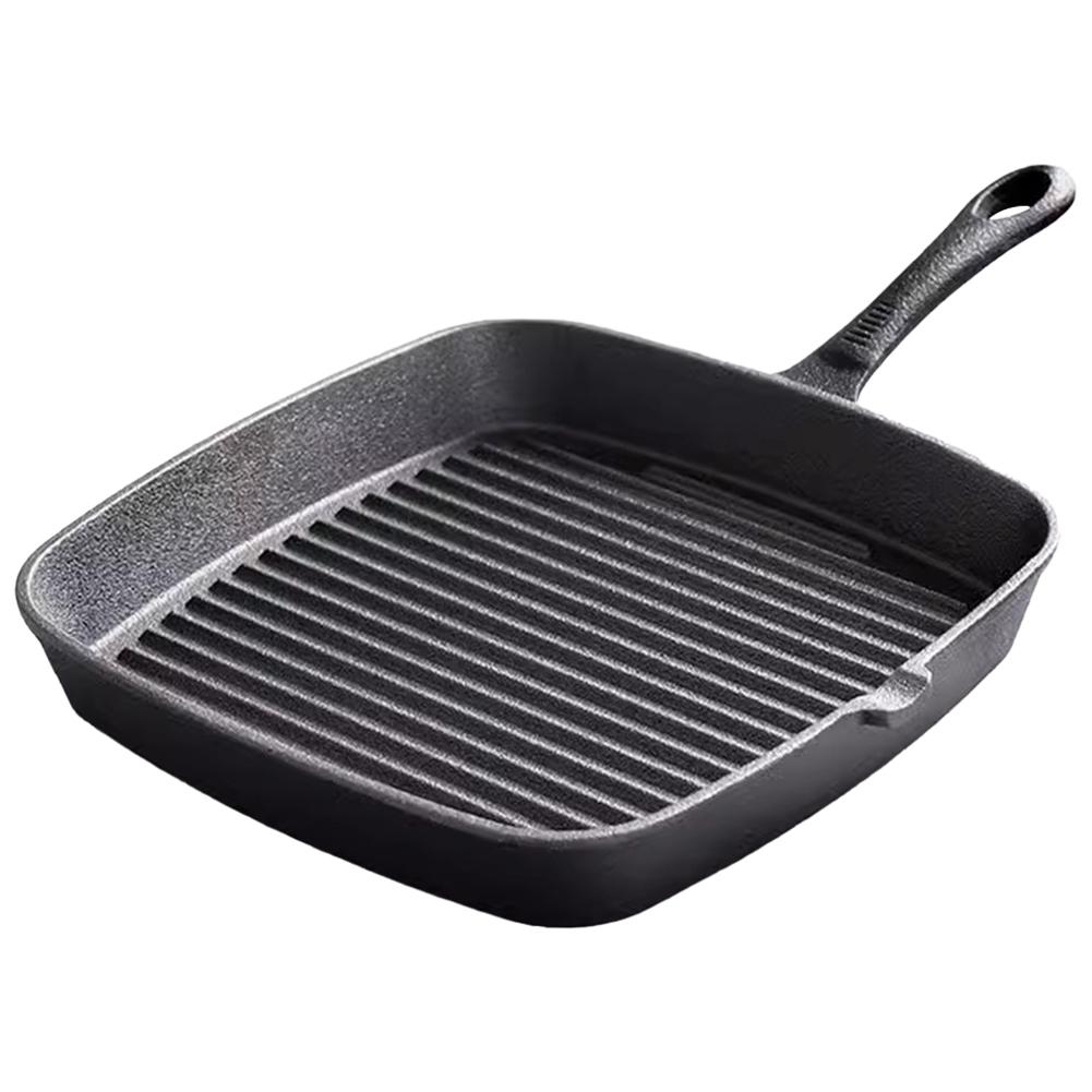 Cast Iron Steak Frying Pan Non-coated Steak Skillet Non-stick Thickened Fish Frying Pan Square Stripes Pan Kitchen Supplies Home