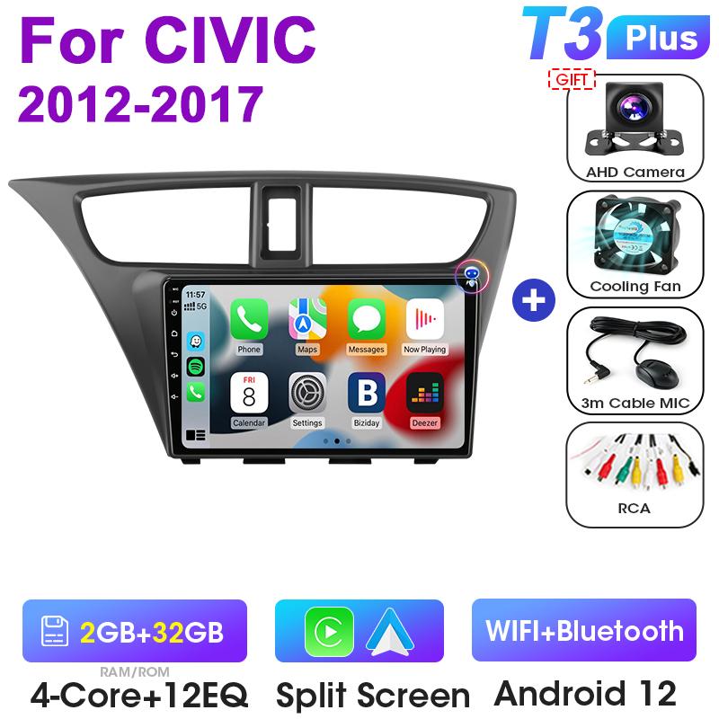 2 Din Android 12 Car Radio For Honda CIVIC Hatchback 2012 -2017 Multimedia Video Player GPS 4G Carplay Auto Stereo RDS Head Unit
