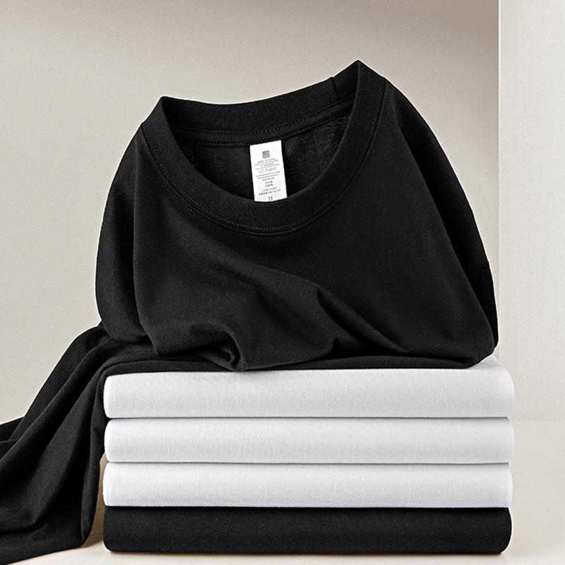 Men's Fashion Cotton T-shirt Short Sleeve Casual Men's T-shirt Round Neck Loose Solid White Black Men's Tops T-shirt