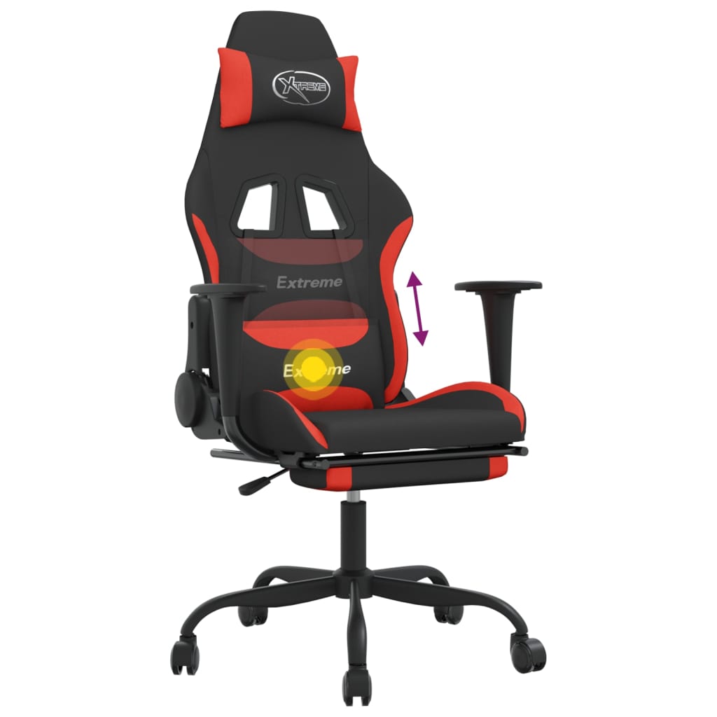 Gaming Chair with Massage Function and Footrest Black and Red Fabric