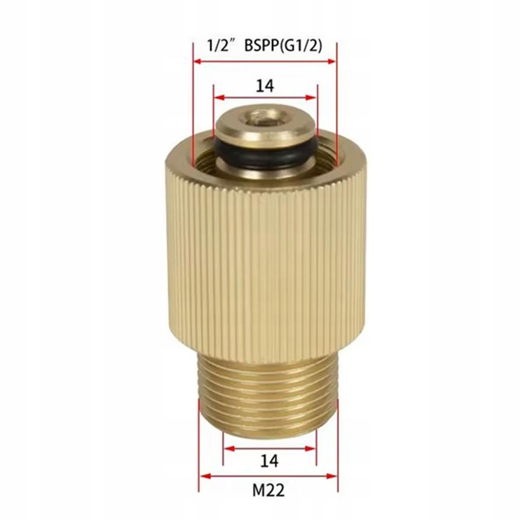 Rosfix Adaptor M22-G1/2 BSP – Reducție Alamă | Filet M22 x G1/2" BSPP | Pin 14 mm | Pentru Aparate de Curățat Karcher, Nilfisk