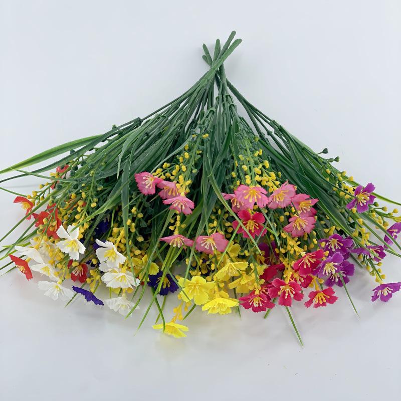 Artificial Spring Grass & Daisies with Fruit for Table, Windowsill, Porch & Outdoor Decor