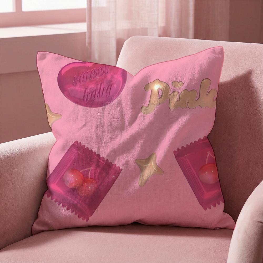 Pink candy Cushion Cover Multi-Scene Pillow Cover for Home & Car - Reversible, Soft & Durable for Daily Use