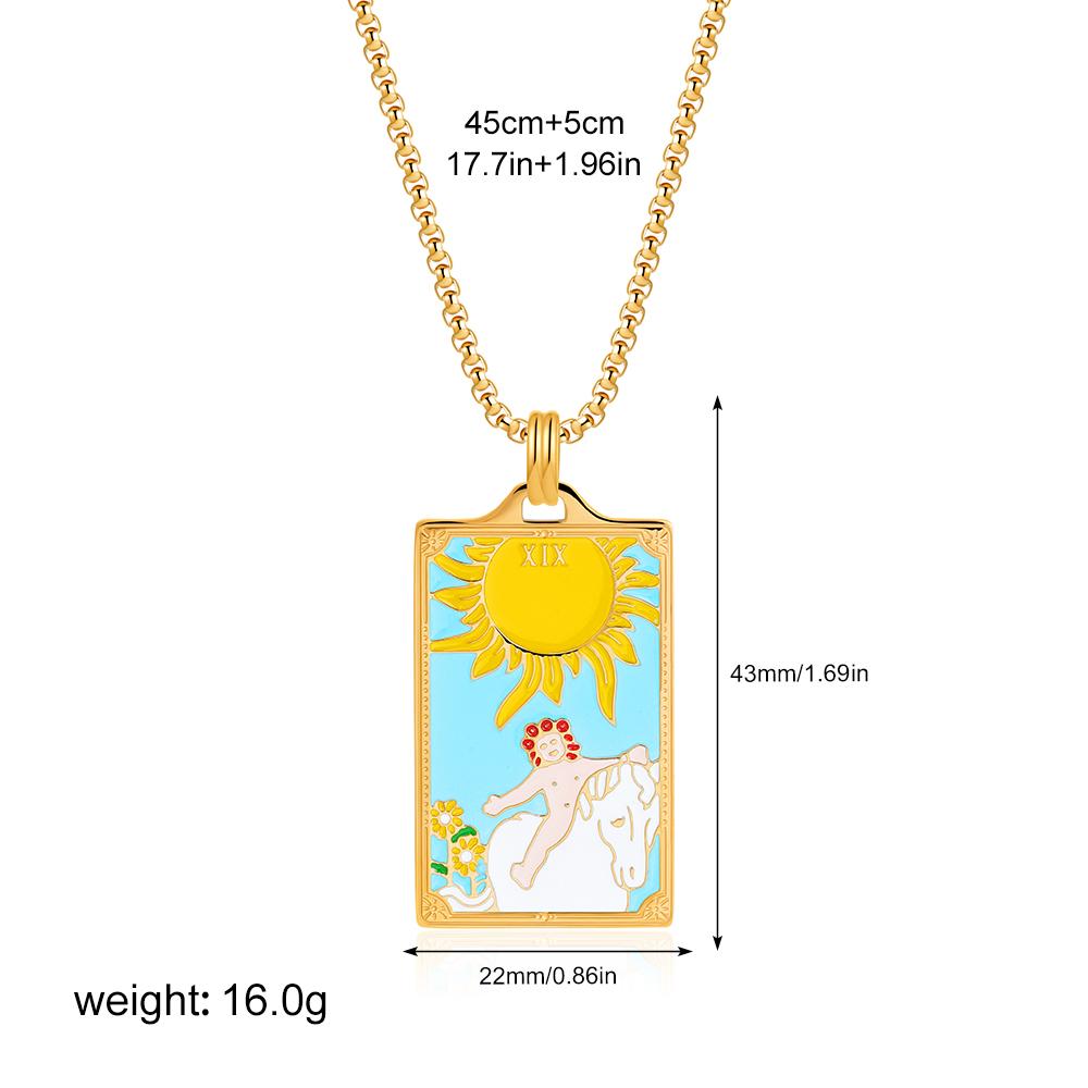 New Design Colorful Enamel Tarot Cards Pendant Necklaces 18K Gold Plated Sun Star Moon Box Chain Choker Jewelry for Women