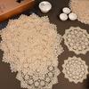 Beige Lace Floral Tablecloth & 3D Coasters Set - Heat-Resistant, Country Style Round Mats
