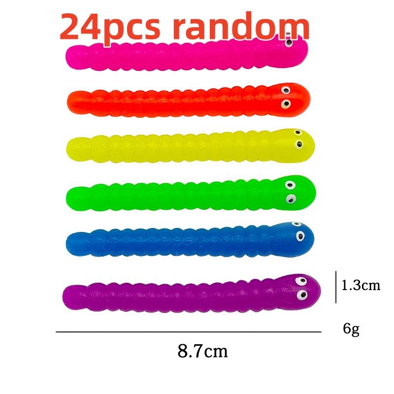 12Pcs Children'S Colorful Caterpillar Pulling Worm Face Plush Toy Elastic Rope Tpr Pinching Rope Stress Relieving Toy