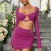 European and American fashion suit, sexy new mesh hollowed-out straps, crop top, short skirt set, two-piece set.