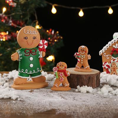 Gingerbread Man Resin Ornament Christmas Figurine Decoration For Tabletop Shelf Display Holiday Party Centerpieces