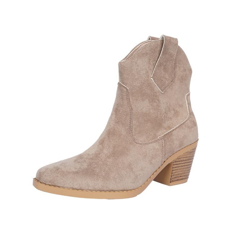 Cross-border Large-size New European Beautiful Women's Boots Retro Pointed Low Tube Matte Suede Viscose Shoes Martin Boots