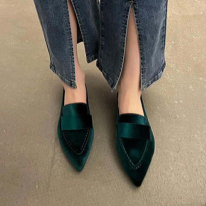 Fashion Women Luxury Velvet Moccasins Fashion Pointed Toe Loafers Ladies 2025 Spring New Leisure Purple Velour Ballet Flat Shoes Loafers