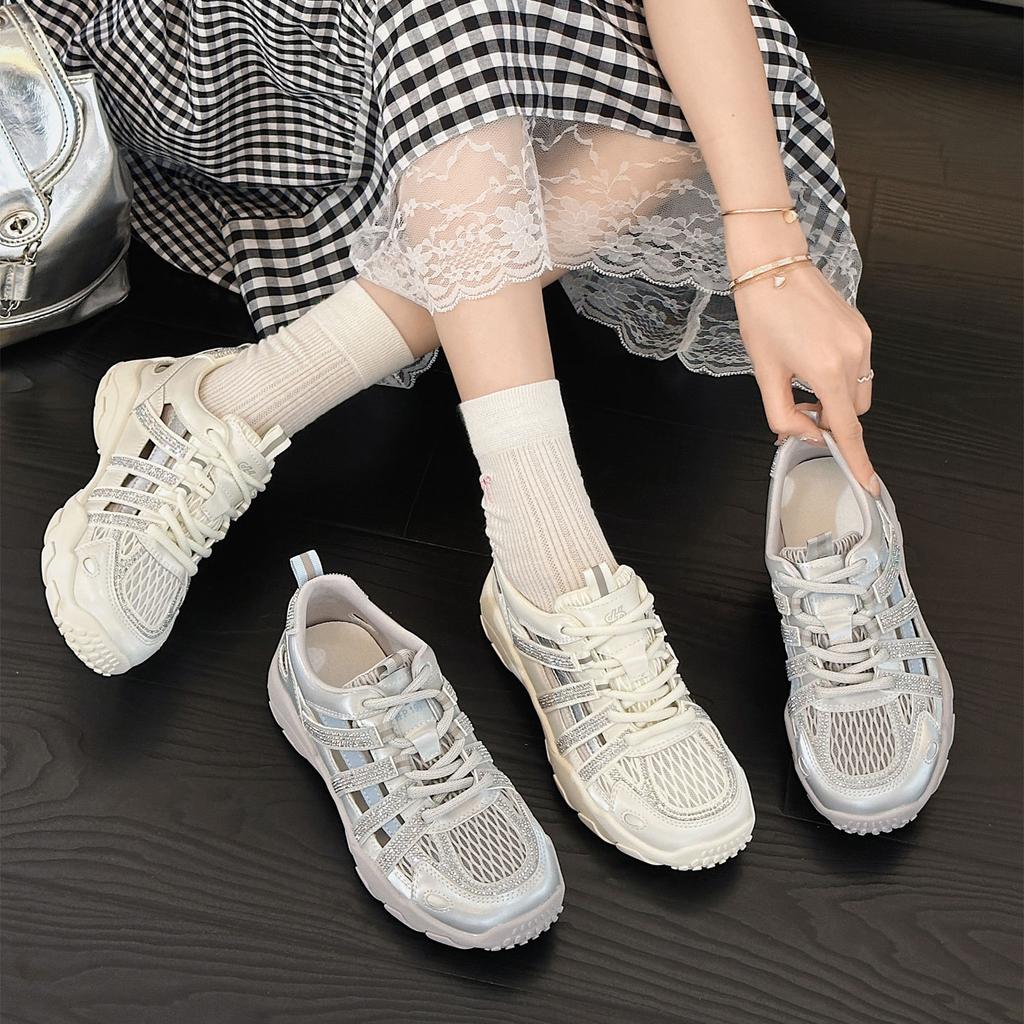 Rhinestone hollow Forrest Gump shoes women's summer thin mesh casual shoes new versatile breathable sports sandals women