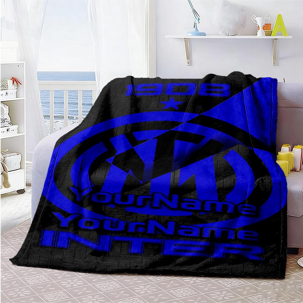 Inter Milan Personalized Name Blanket Throw Customizable Blanket Soft & Cozy Throw For Sofa Picnics Couch Bed for All Occasions