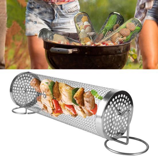 Buy Set Grill Basket Stainless Steel Rolling Grill Cage Durable