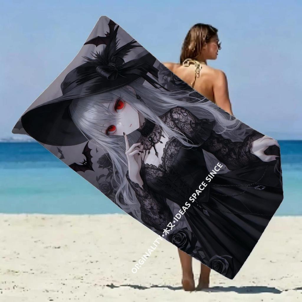 Gothic Witch Anime Beach Towel Patterned Sunscreen And Windproof Suitable For Swimming Pool Camping Travel Blanket