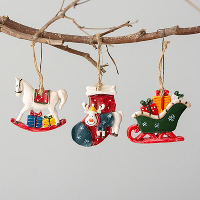 Creative Christmas Resin Horse Hanging Pendant Rustic Christmas Tree Decoration Ornaments Home Decor