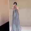 French Lazy Wind Sleeveless Neck Dress Women's 2026 Summer Cold Seaside Vacation Loose Shoulder Dress